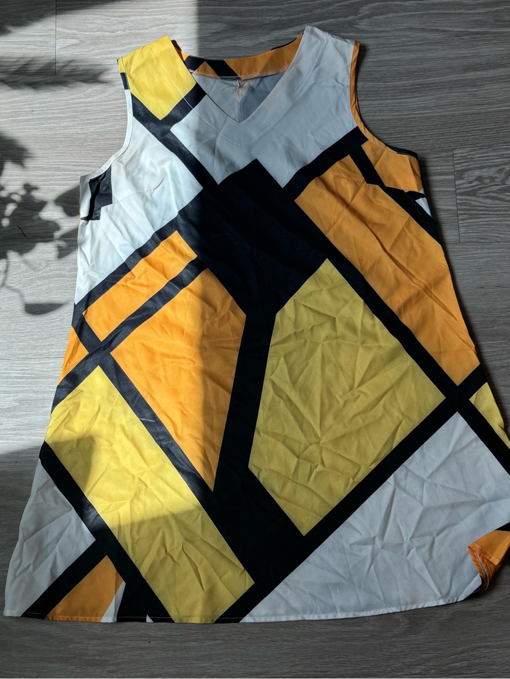 Geometric Yellow & Black Sleeveless Shift Dress